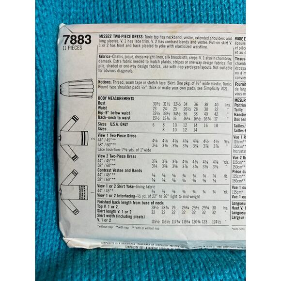 Simplicity sewing pattern 7883 pleated skirt pullover top - Picture 4 of 5